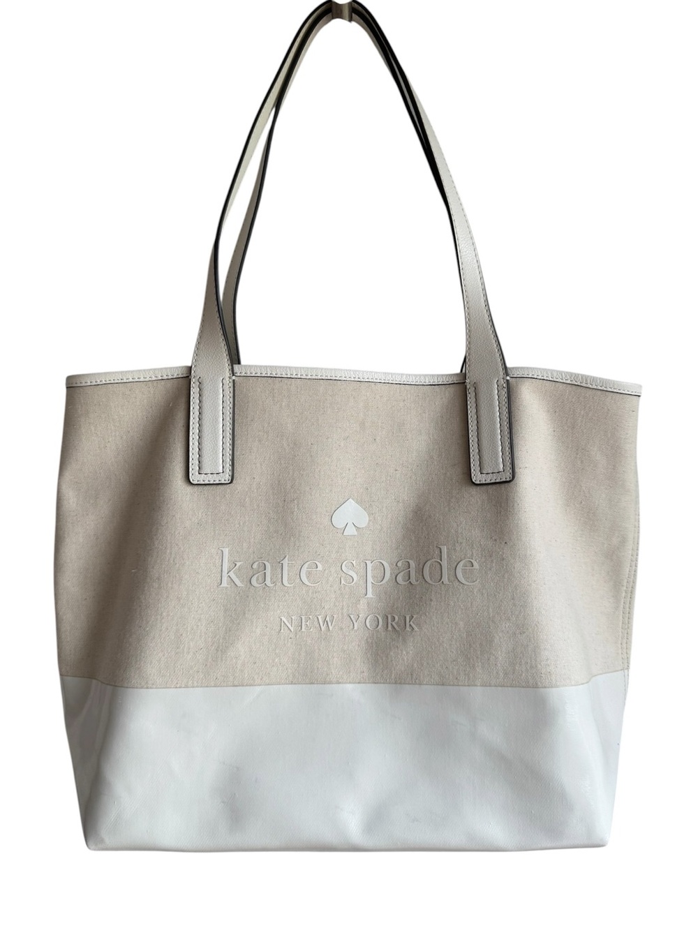 Kate Spade New York Canvas Leather Tote Bag Logo Large Purse Carryall Travel